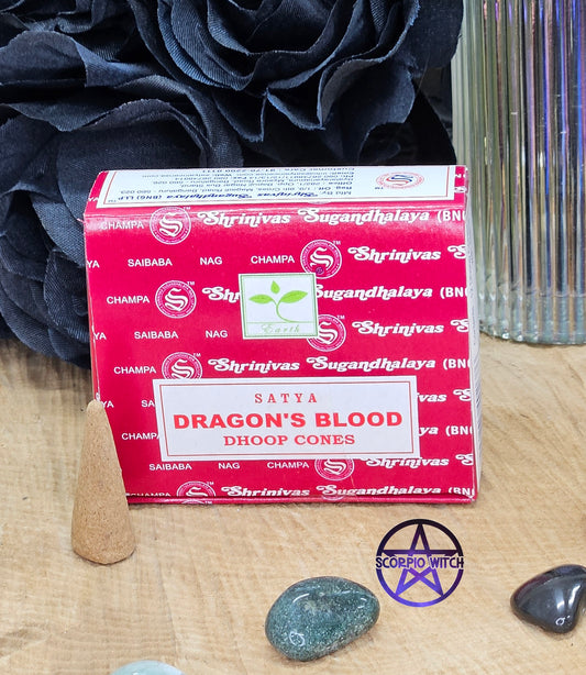 SATYA INCENSE DHOOP CONES - DRAGON'S BLOOD 12 PACK