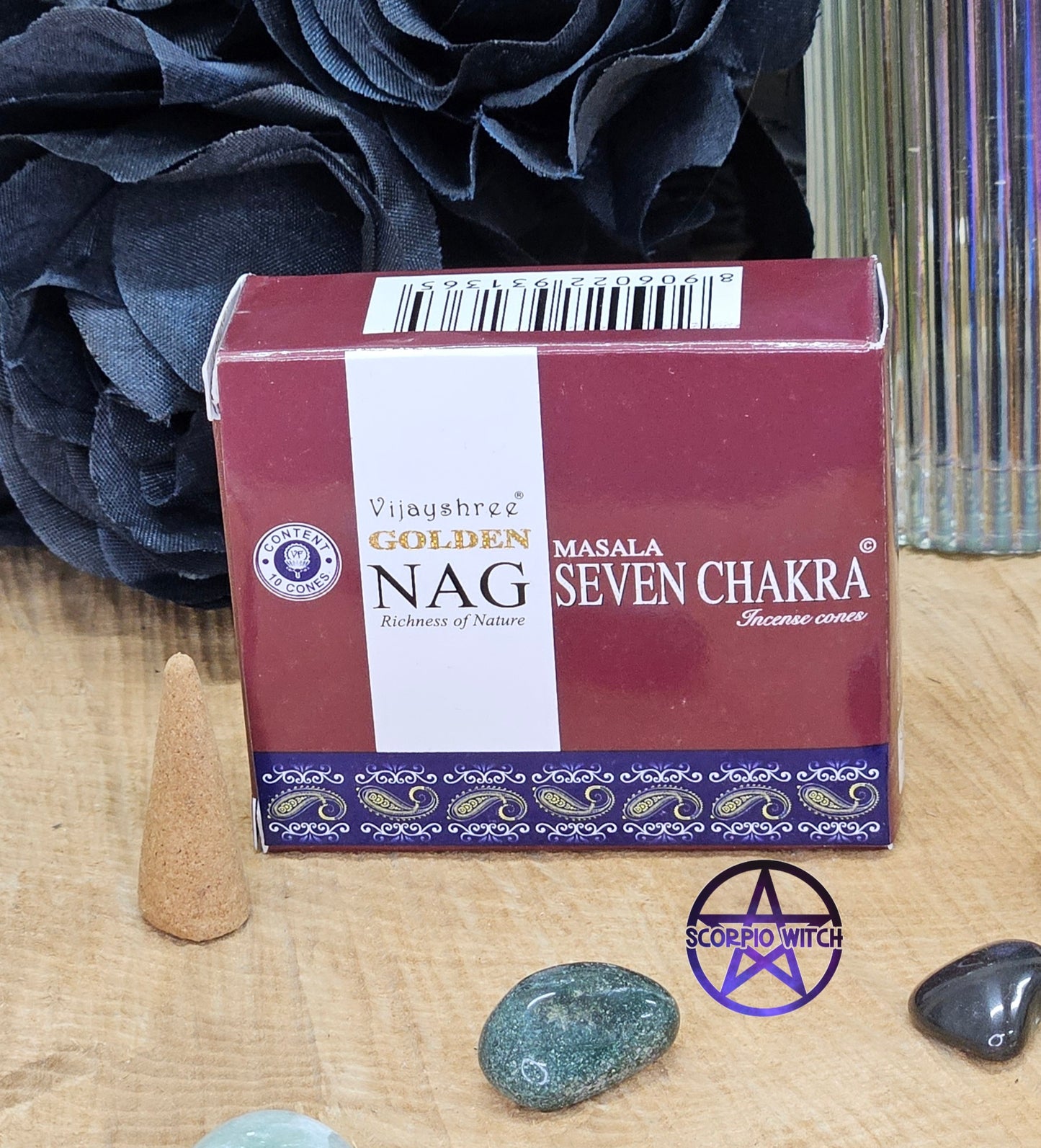 VIJAYSHREE GOLDEN NAG INCENSE CONES - SEVEN CHAKRA 10 PACK