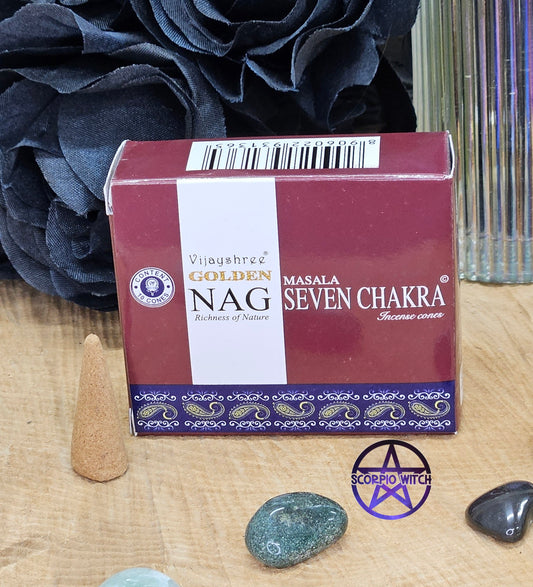 VIJAYSHREE GOLDEN NAG INCENSE CONES - SEVEN CHAKRA 10 PACK