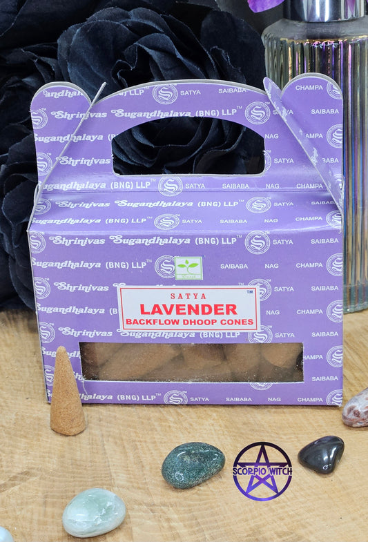 SATYA BACKFLOW INCENSE DHOOP CONES - LAVENDER 24 PACK