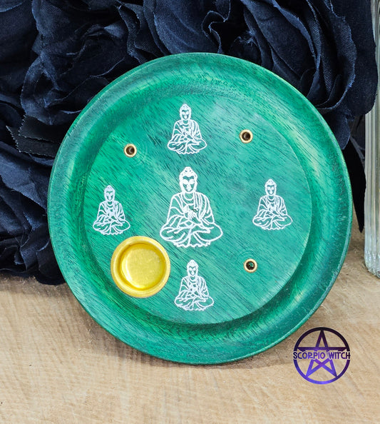 MYGA WOODEN INCENSE CONE PLATE - BUDDHA GREEN