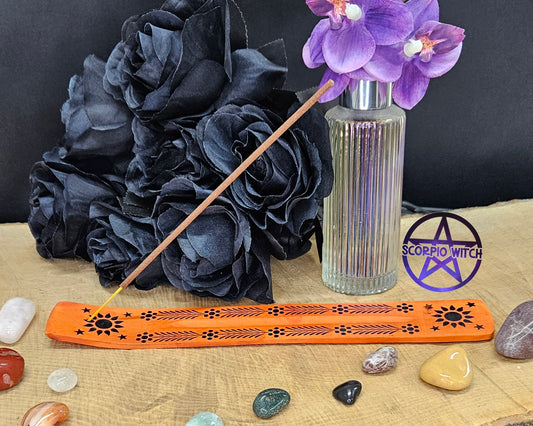 MYGA COLOURED WOODEN INCENSE HOLDER - ORANGE SUN