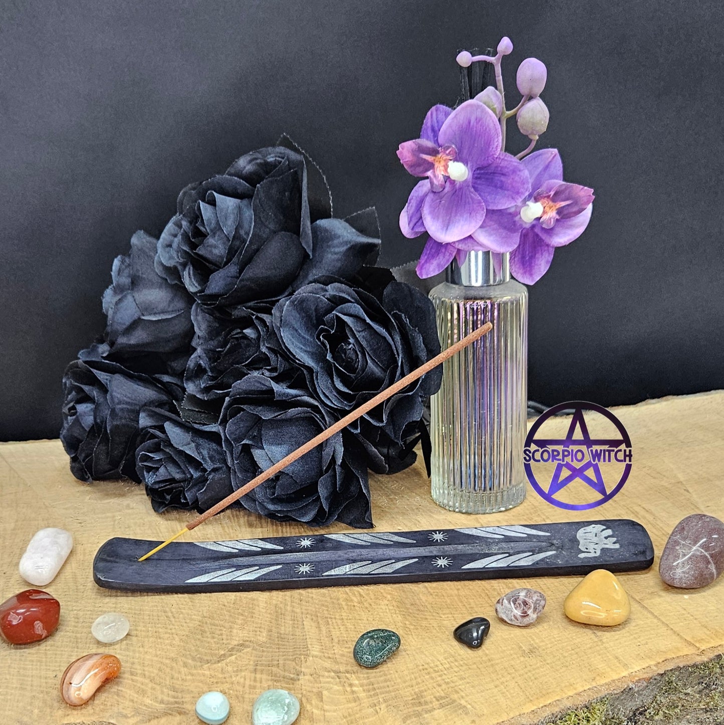 MYGA COLOURED WOODEN INCENSE HOLDER - BLACK ELEPHANT