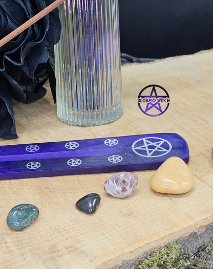 MYGA COLOURED WOODEN INCENSE HOLDER - PURPLE PENTAGRAM