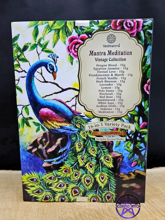 VEDMANTRA MANTRA MEDITATION INCENSE STICKS VARIETY GIFT SET - VINTAGE COLLECTION 16 PACK