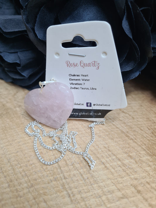 CRYSTAL HEART PENDANT 3CM - ROSE QUARTZ