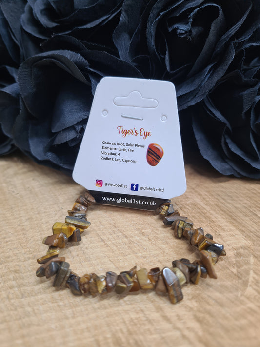 GEMSTONE CHIP STRETCH BRACELET - TIGER'S EYE