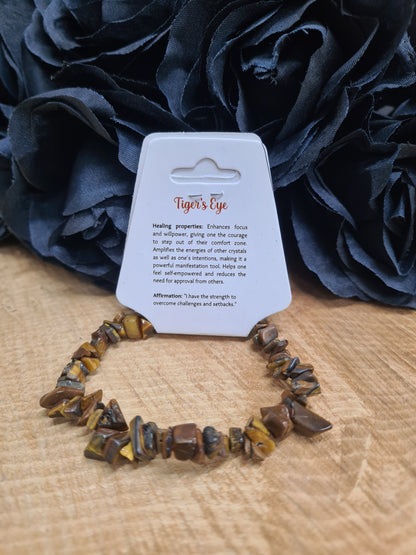 GEMSTONE CHIP STRETCH BRACELET - TIGER'S EYE