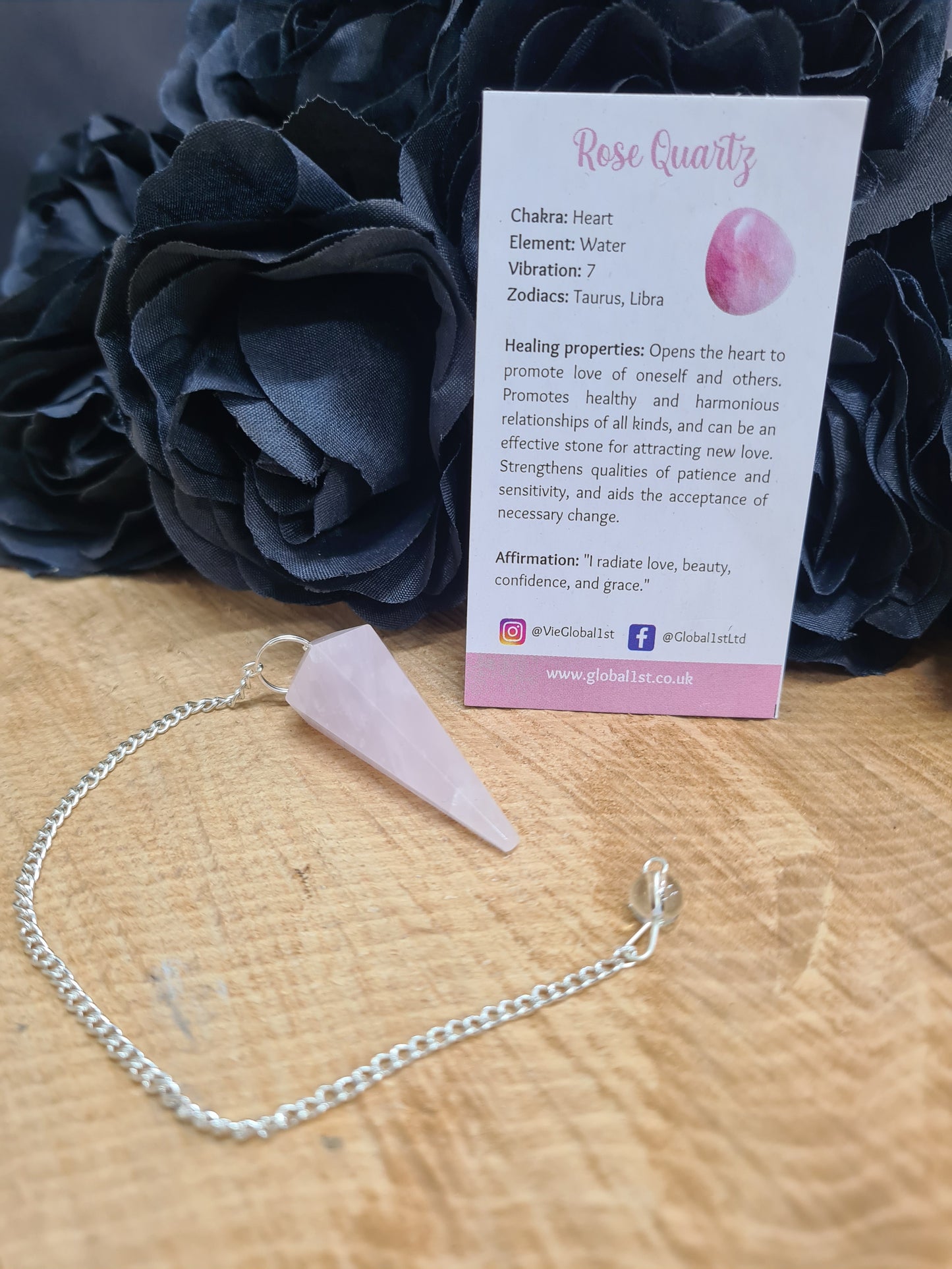 PENDULUM WITH CHAIN - ROSE QUARTZ