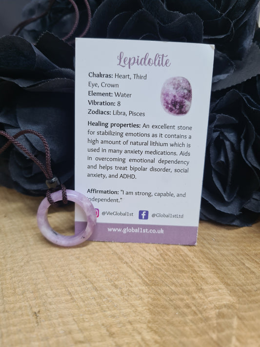 CIRCULAR CRYSTAL PENDANT 3CM - LEPIDOLITE